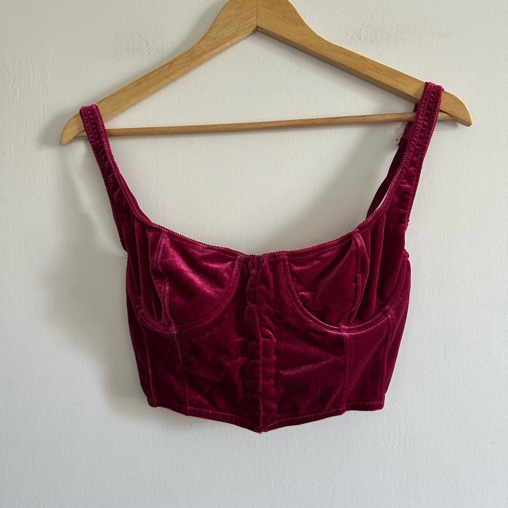 Urban Outfitters Out From Under Maroon Velvet Cropped Corset Tank size Medium - Picture 3 of 7